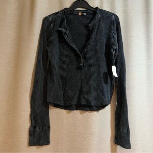 Free People FP One Colt Long Sleeve Waffle knit Henley - XL Charcoal Tarmac